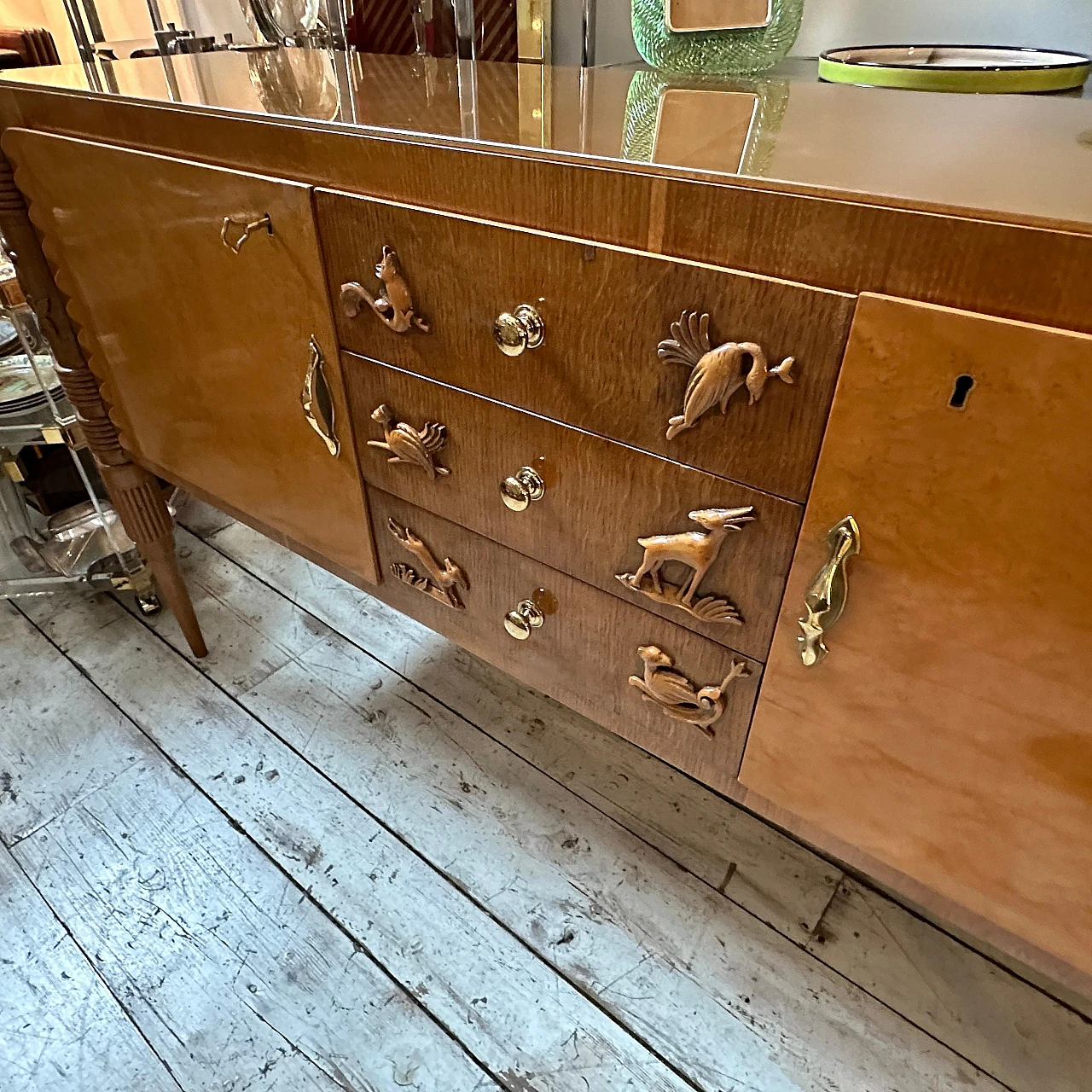 Carved maple & oak sideboard by P. L. Colli for Marelli, 1950s 14