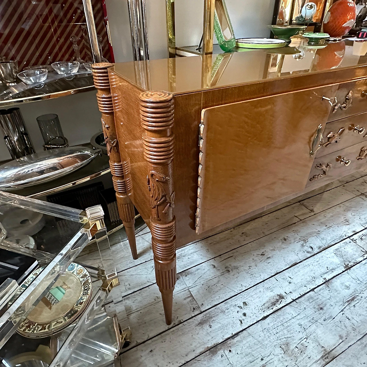 Carved maple & oak sideboard by P. L. Colli for Marelli, 1950s 15