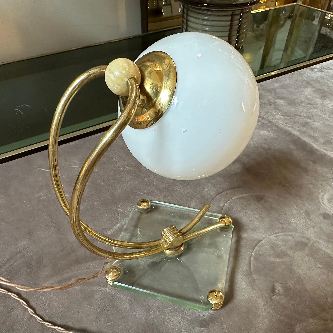 Table lamp in brass & glass in Fontana Arte style, 1950s 9