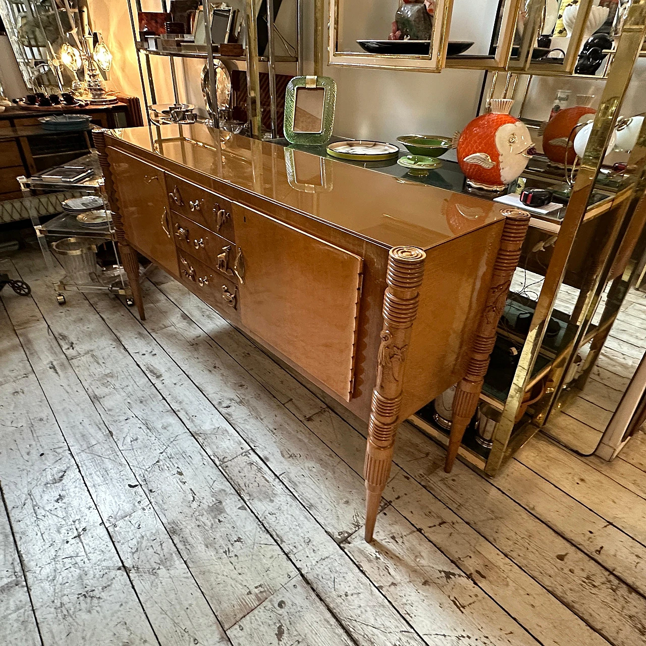 Carved maple & oak sideboard by P. L. Colli for Marelli, 1950s 18