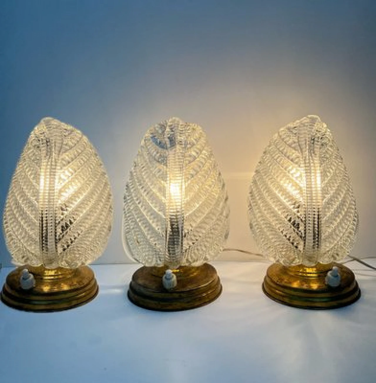 3 Glass and brass table lamps by Barovier & Toso, 1930s 2