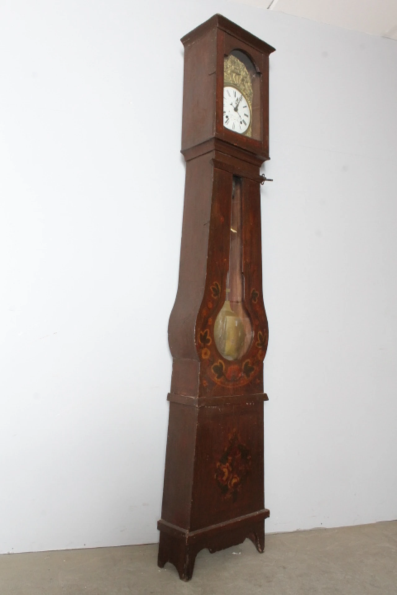 Painted wooden grandfather clock, mid 19th century 1