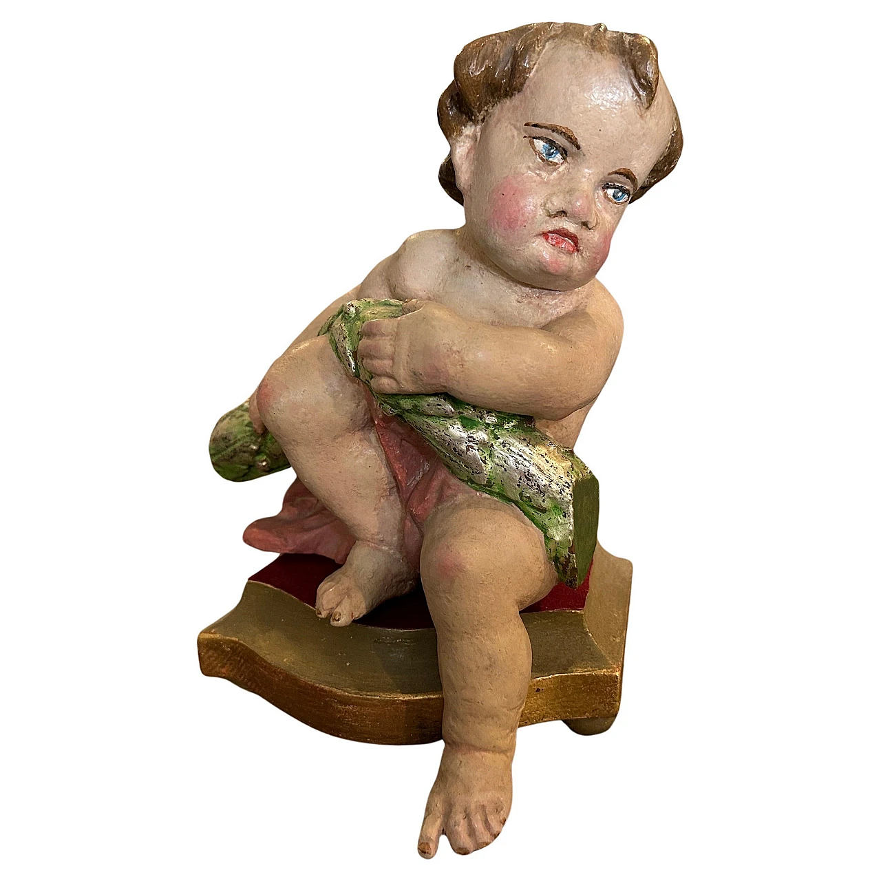 Cherub, hand-carved polycrome wooden sculpture, 18th century 1