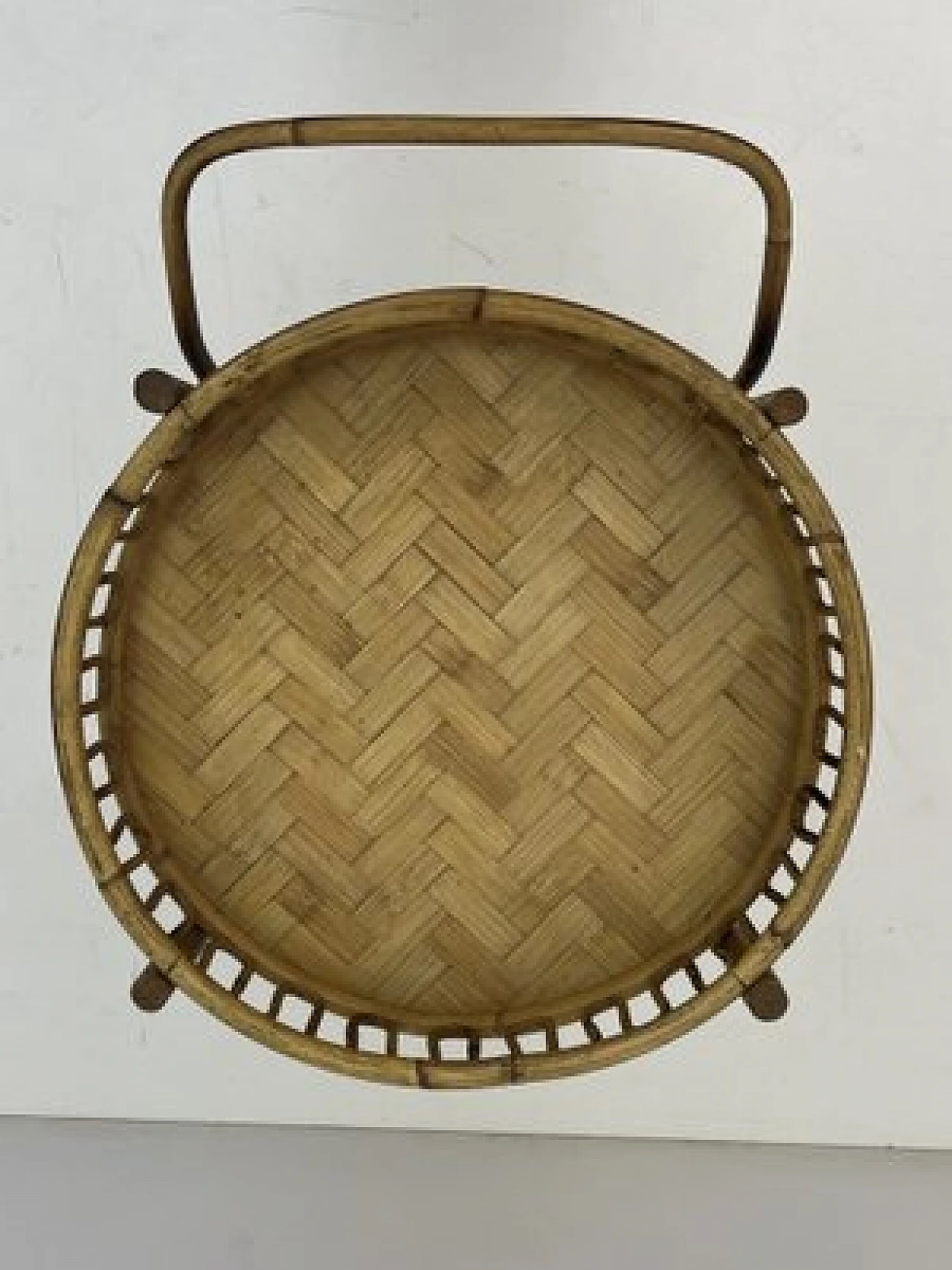 Round bamboo and wicker cart attributed to Franco Albini, 1960s 10