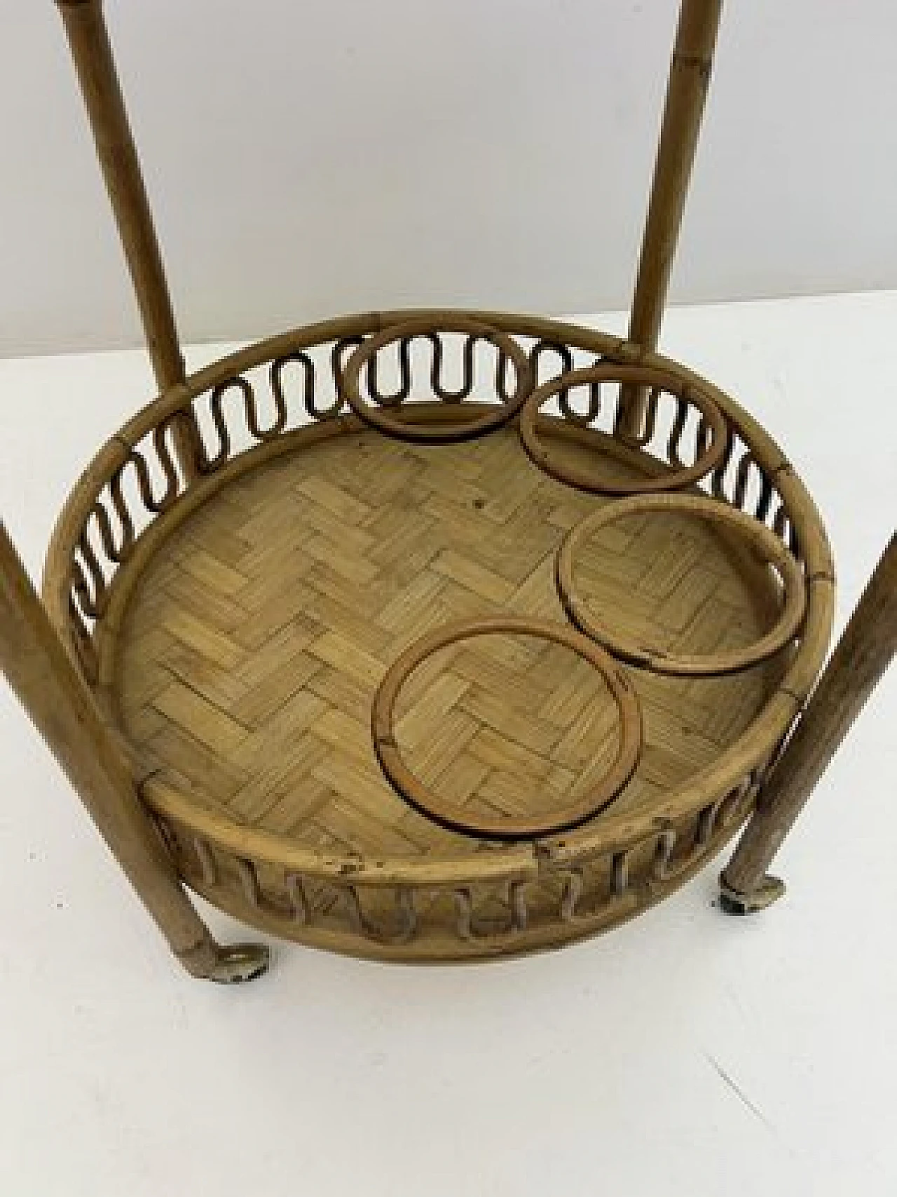 Round bamboo and wicker cart attributed to Franco Albini, 1960s 11