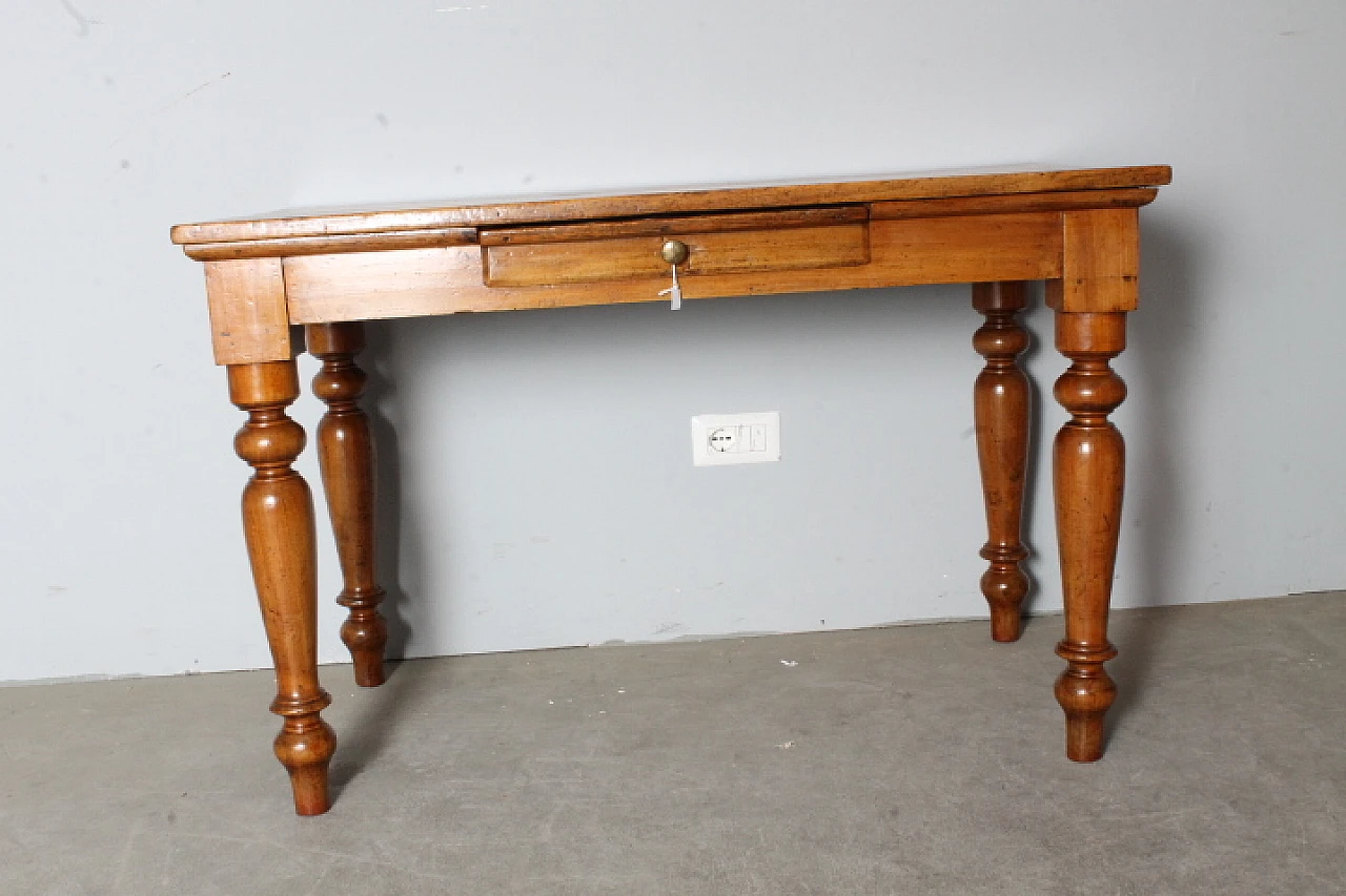 Emilian poplar writing desk with turned legs, 19th century 1