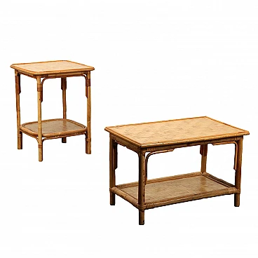 Coppia di Tavolini da salotto in bambù e giunco, anni '80