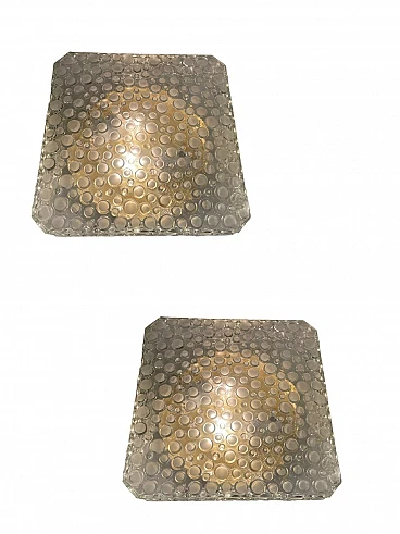 Pair of transparent glass wall lights with bubbles by Staff, 1970s