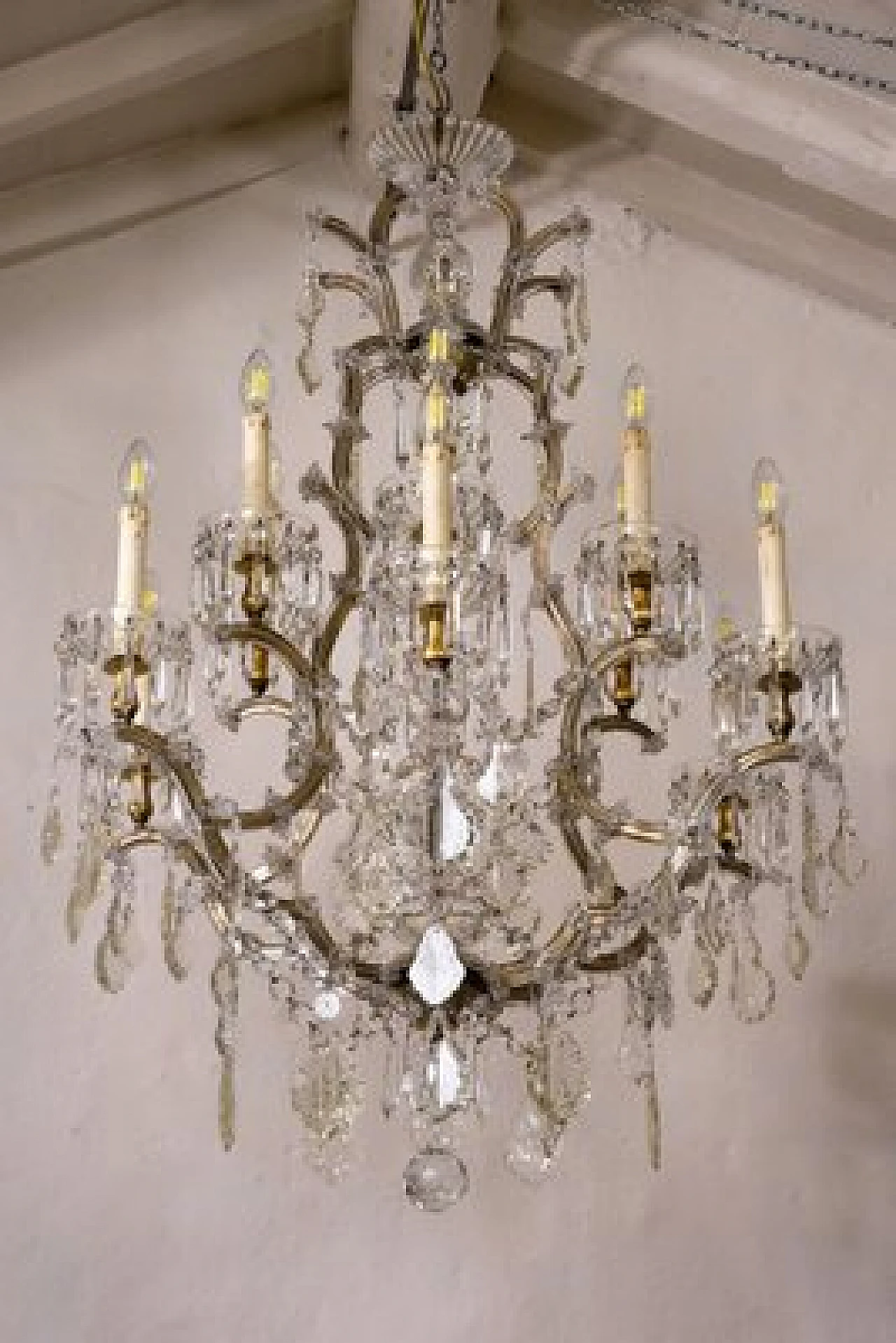 Lampadario con gocce di cristallo di Boemia, fine '800 1