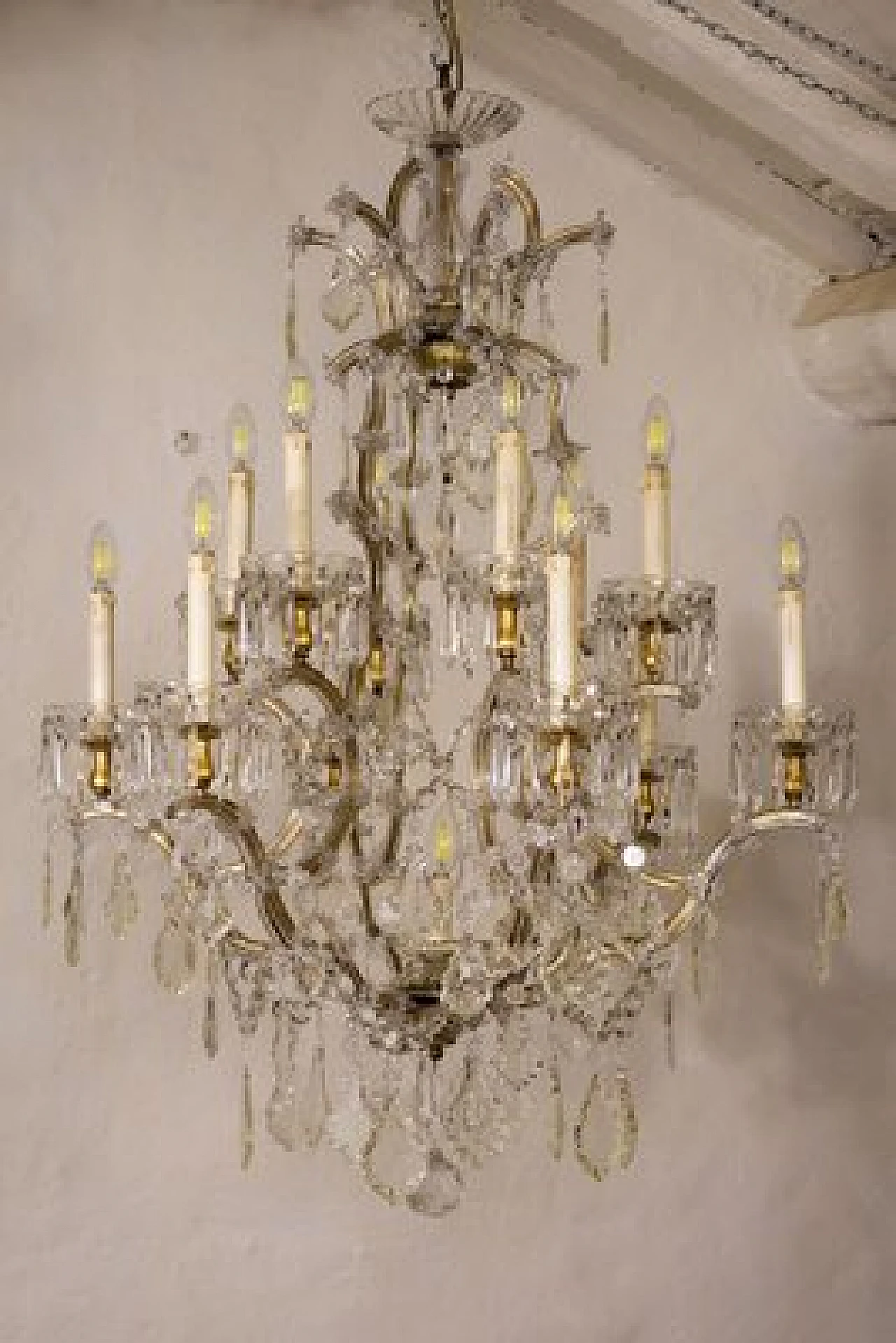 Lampadario con gocce di cristallo di Boemia, fine '800 2