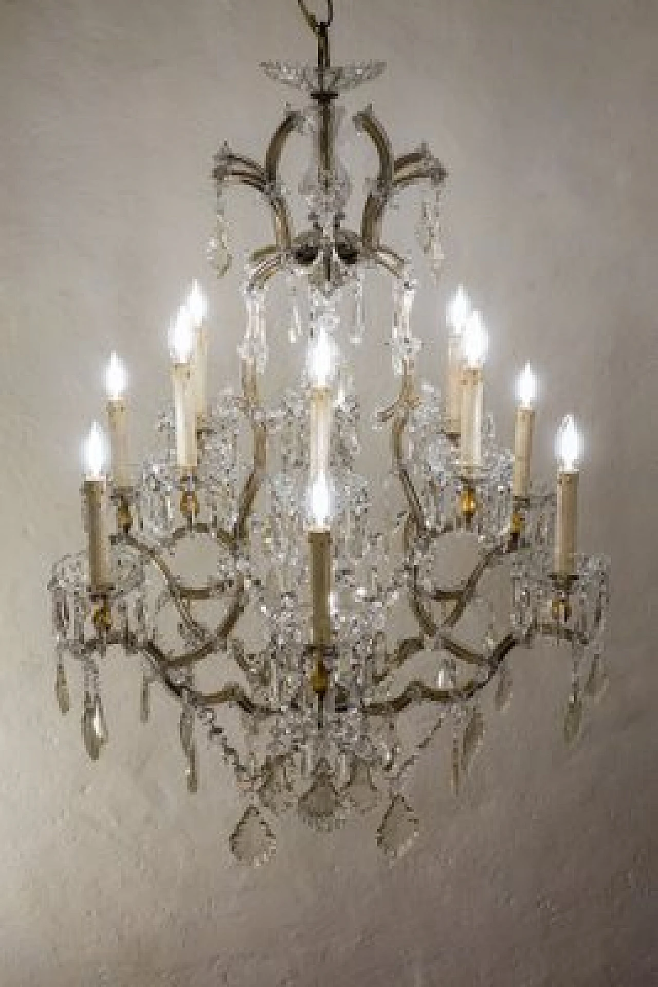 Lampadario con gocce di cristallo di Boemia, fine '800 3