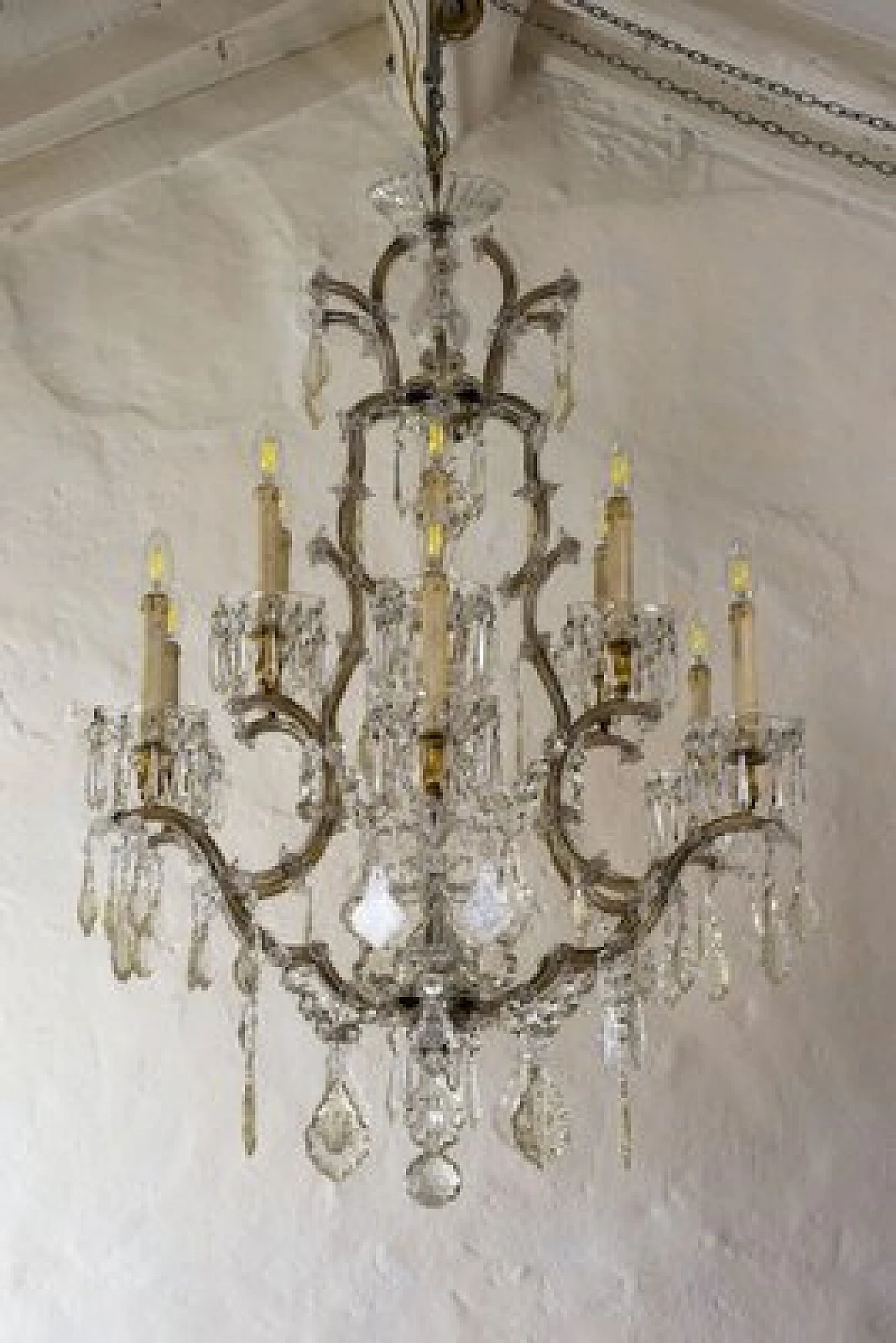 Lampadario con gocce di cristallo di Boemia, fine '800 5