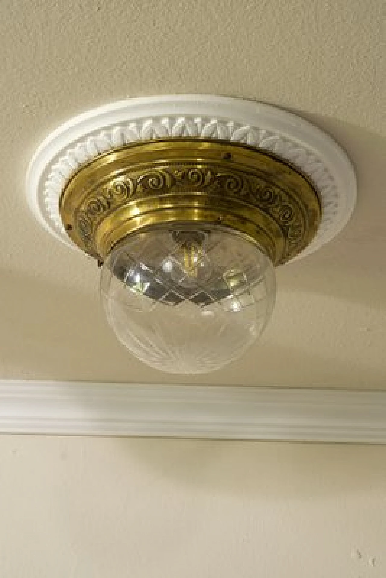 Pair of brass chandeliers with glass shade, early 20th century 6