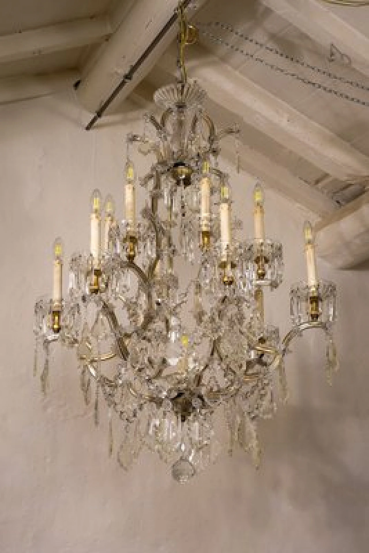 Lampadario con gocce di cristallo di Boemia, fine '800 6