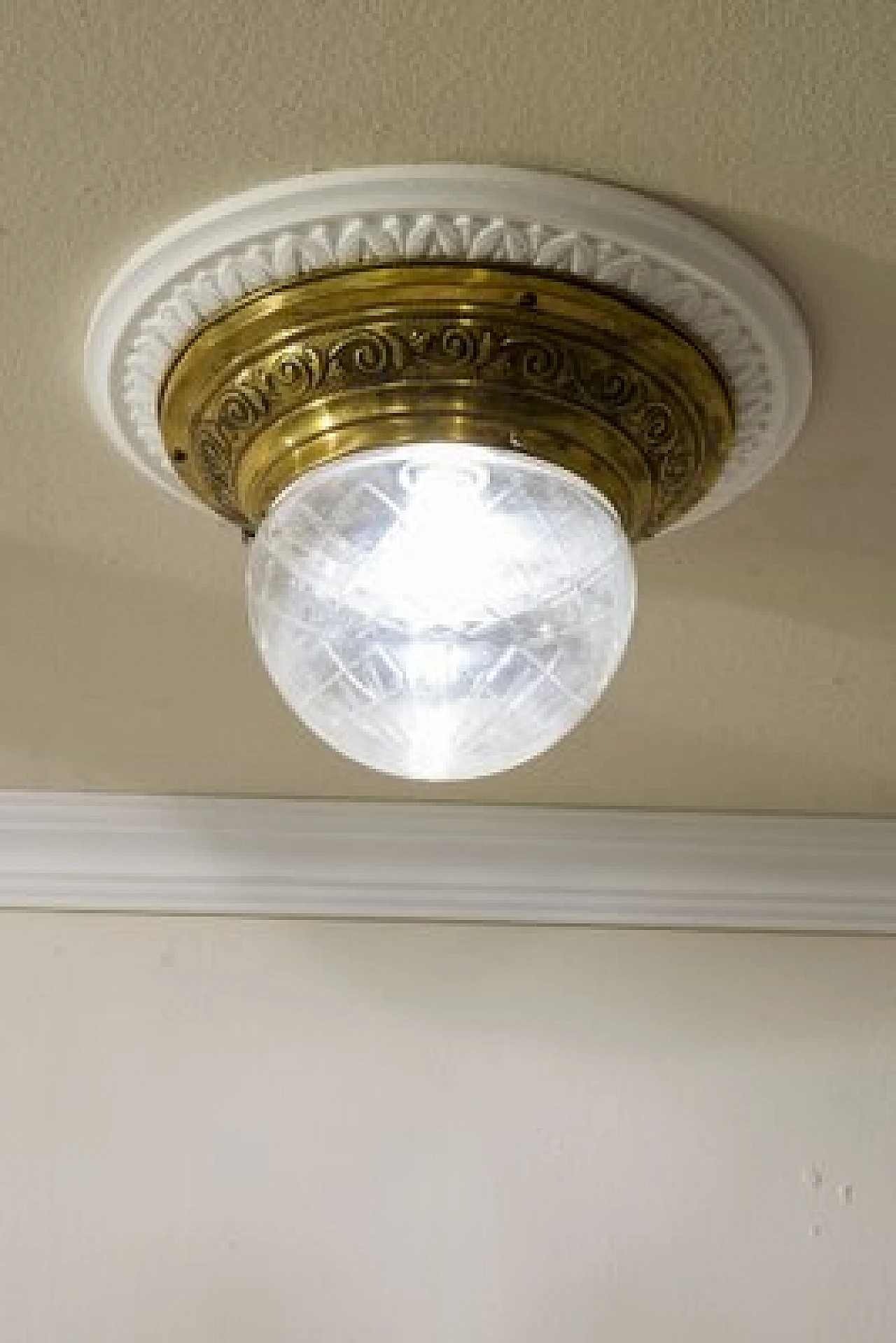 Pair of brass chandeliers with glass shade, early 20th century 7