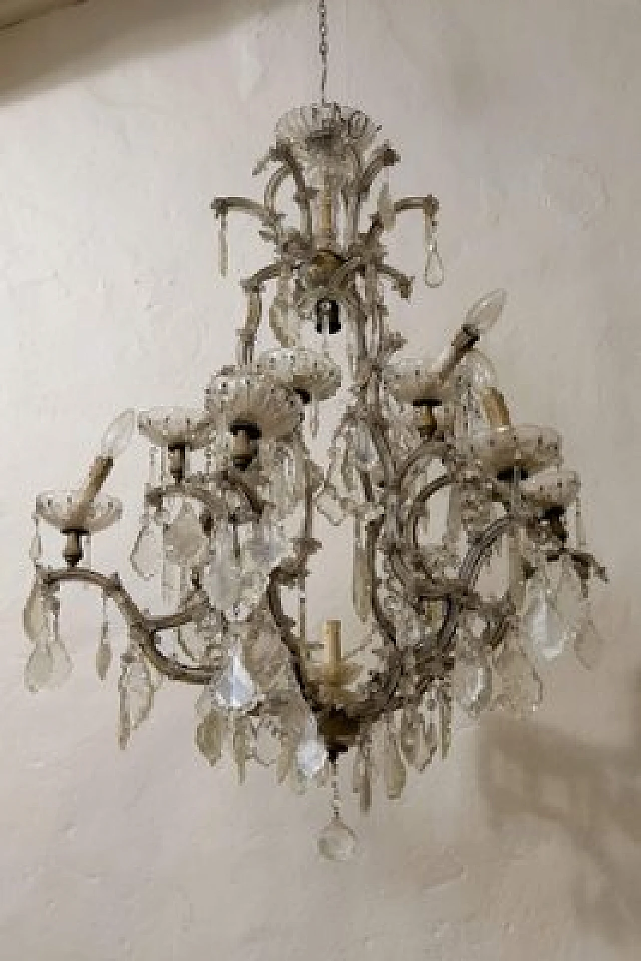 Lampadario con gocce di cristallo di Boemia, fine '800 14