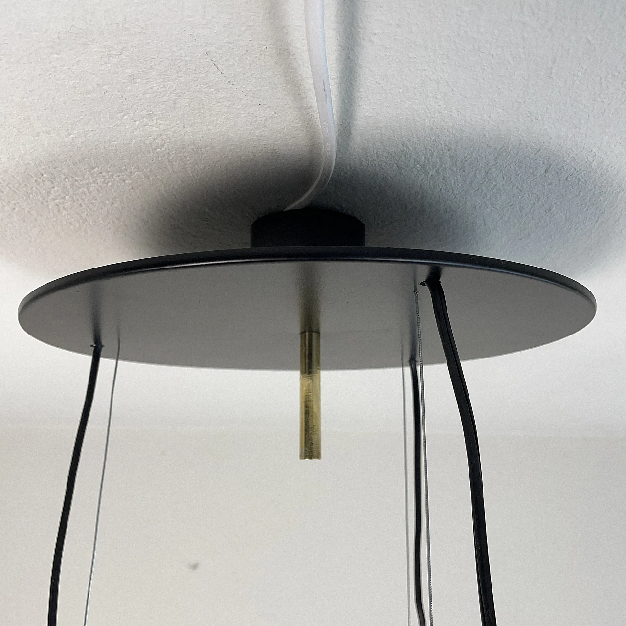 Brass, red methacrylate and glass pendant lamp, 1960s 14