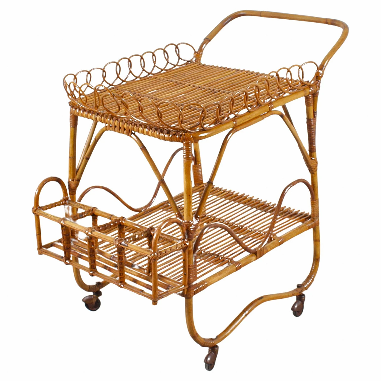 Bamboo and rattan bar cart attributed to Bonacina, 1960s 1