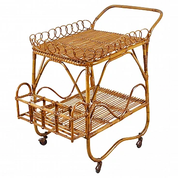 Bamboo and rattan bar cart attributed to Bonacina, 1960s