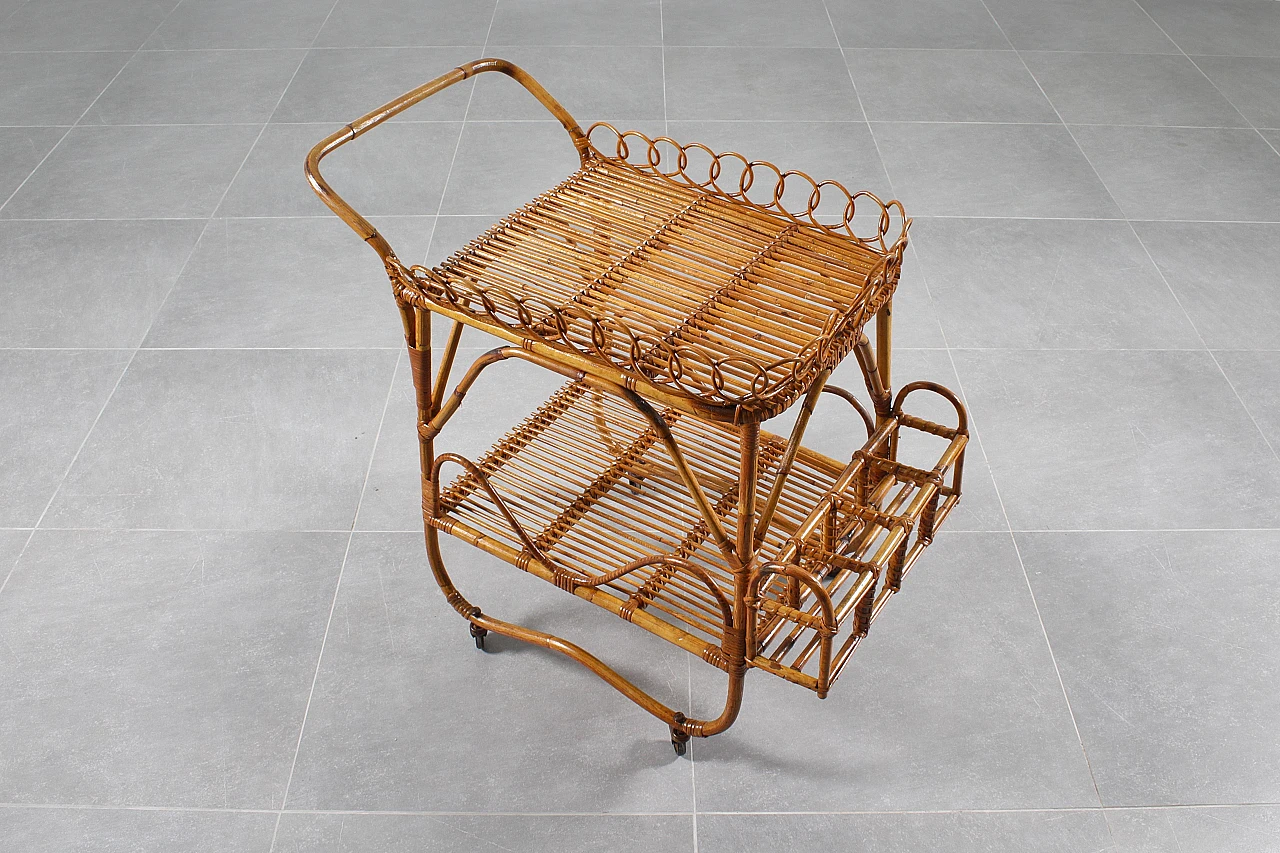Bamboo and rattan bar cart attributed to Bonacina, 1960s 2