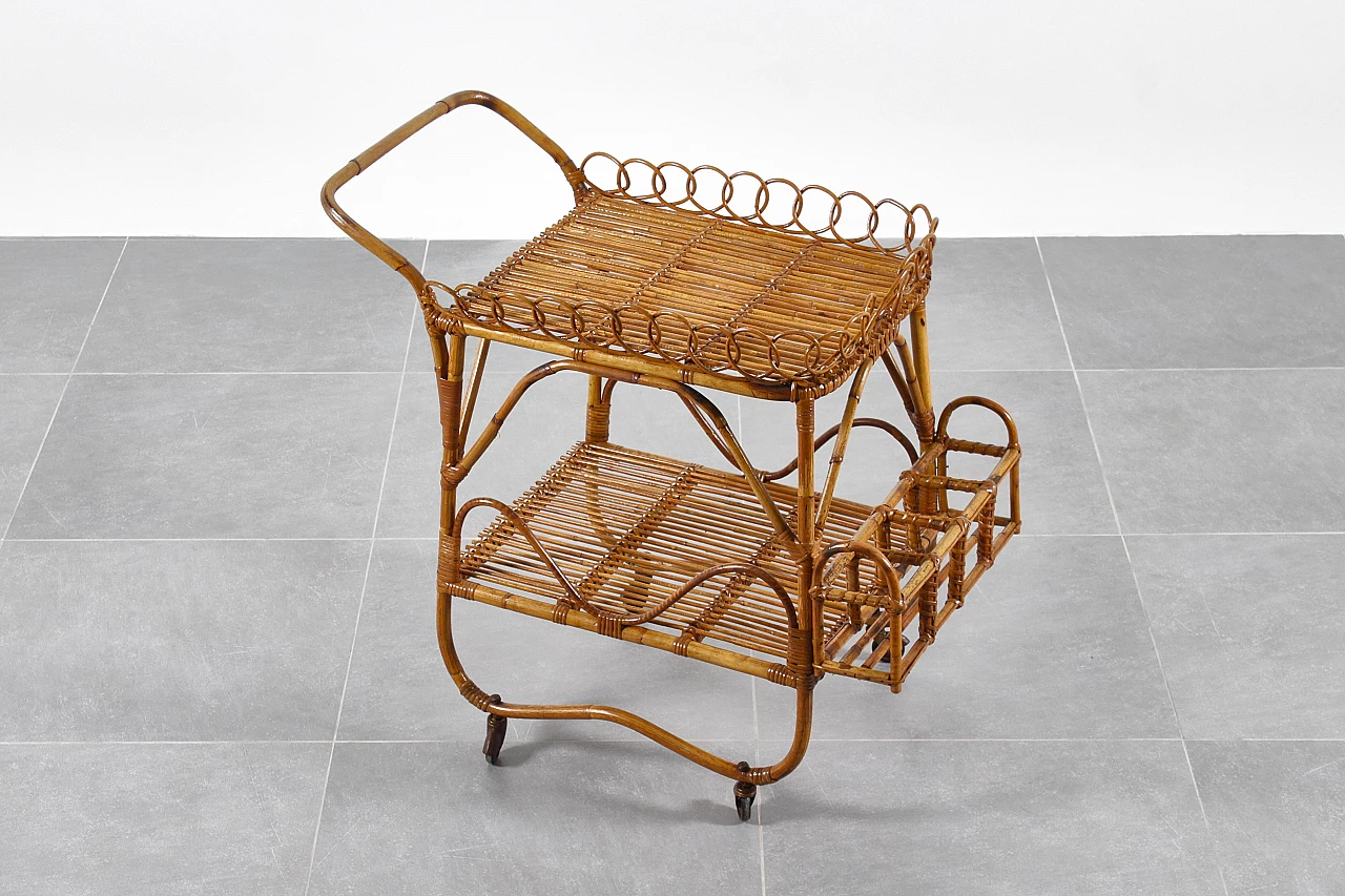 Bamboo and rattan bar cart attributed to Bonacina, 1960s 5