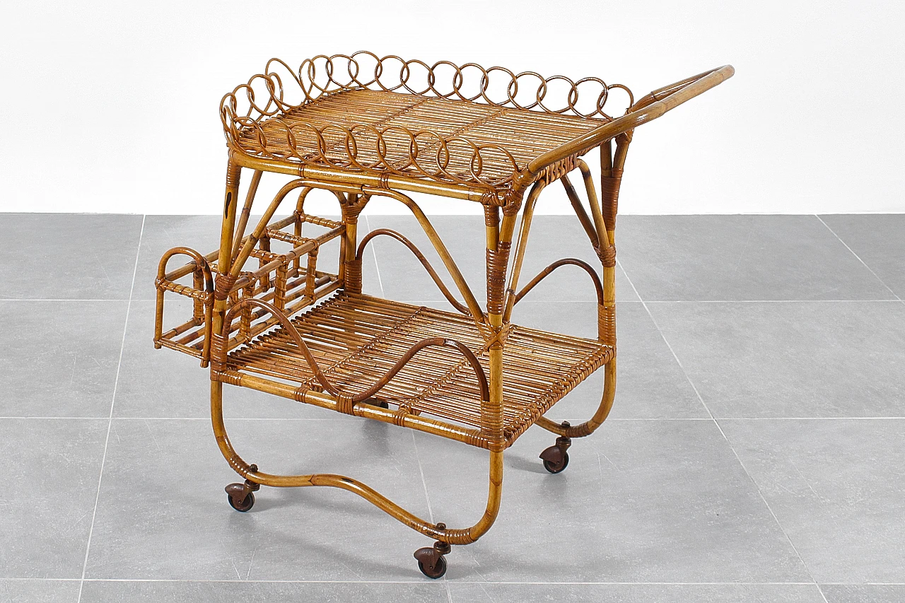Bamboo and rattan bar cart attributed to Bonacina, 1960s 12