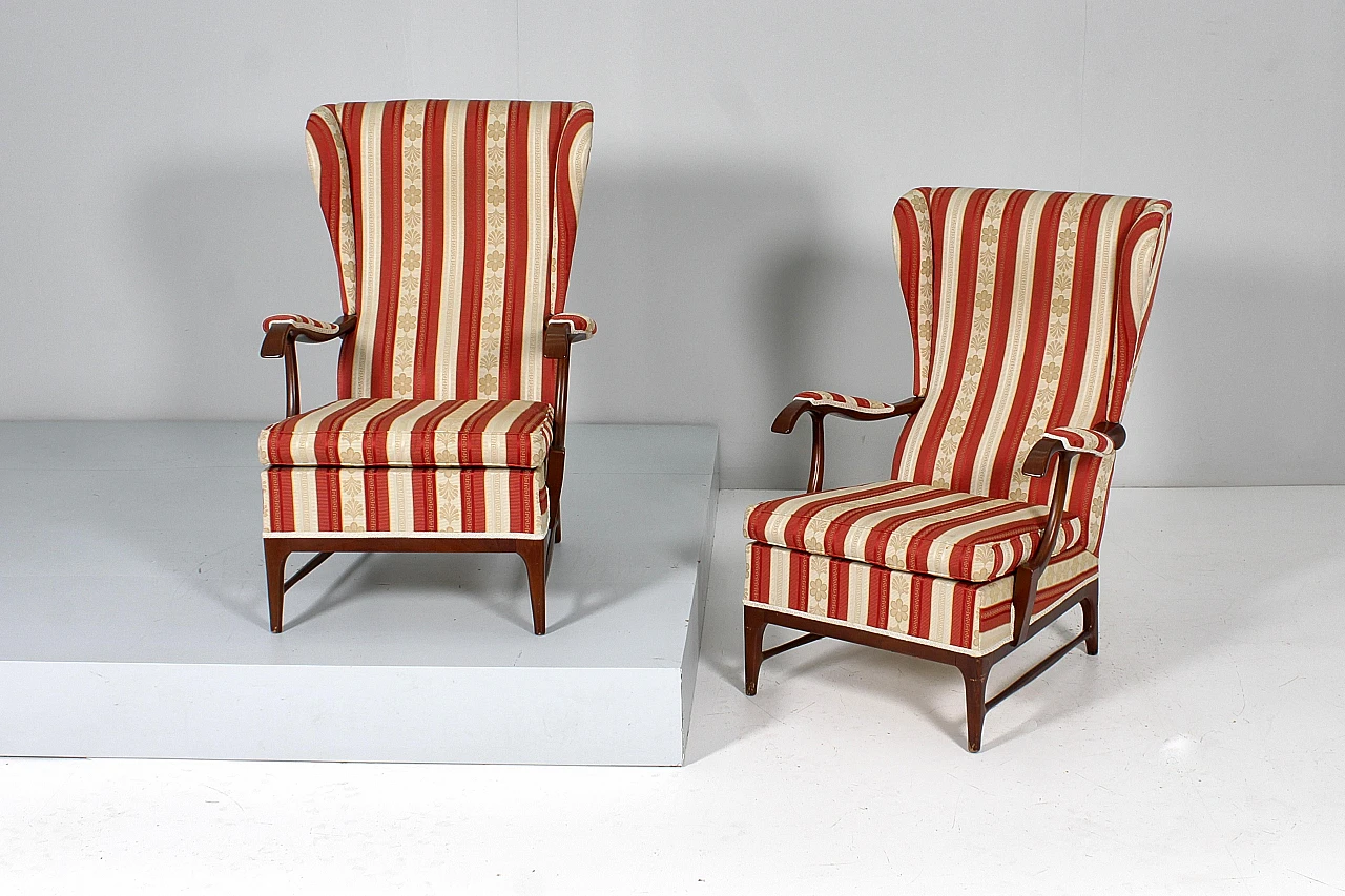 Pair of armchairs in wood & fabric by P. Buffa for Frama, 1960s 3