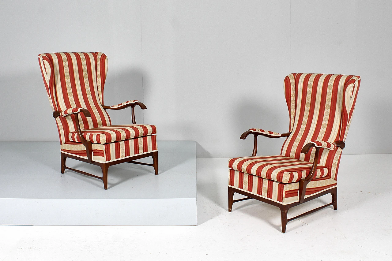 Pair of armchairs in wood & fabric by P. Buffa for Frama, 1960s 8