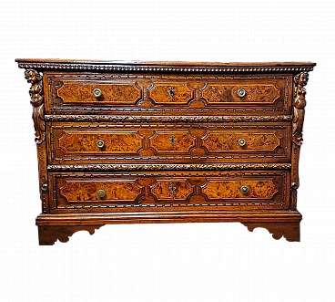 Solid walnut canter with walnut-root mouldings, 17th century