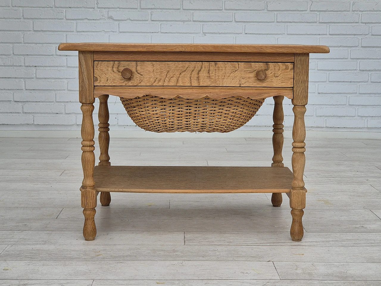 Danish sewing chest of drawers in solid oak and rattan, 1970s 2