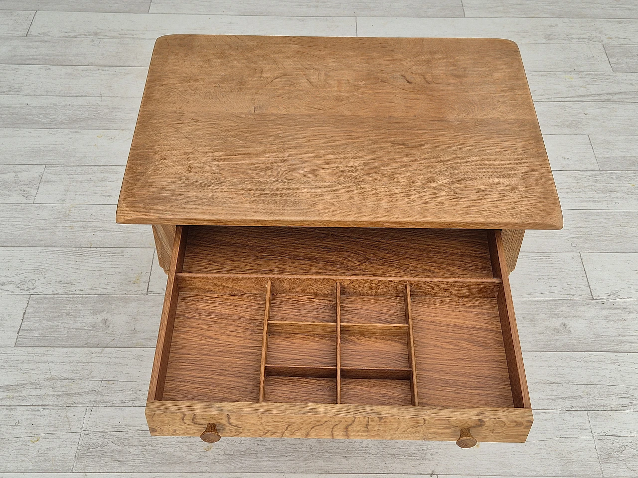 Danish sewing chest of drawers in solid oak and rattan, 1970s 4