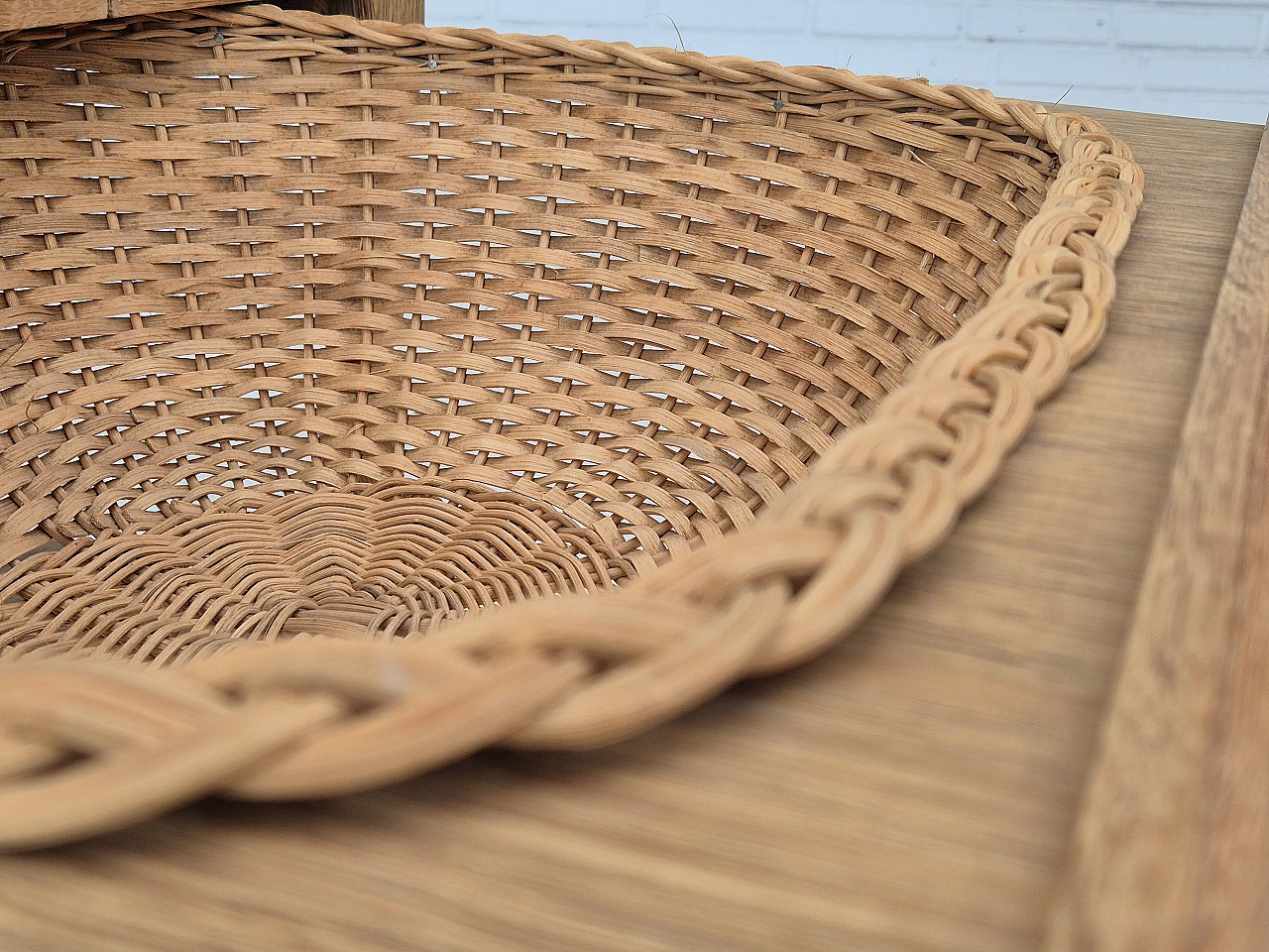 Danish sewing chest of drawers in solid oak and rattan, 1970s 7