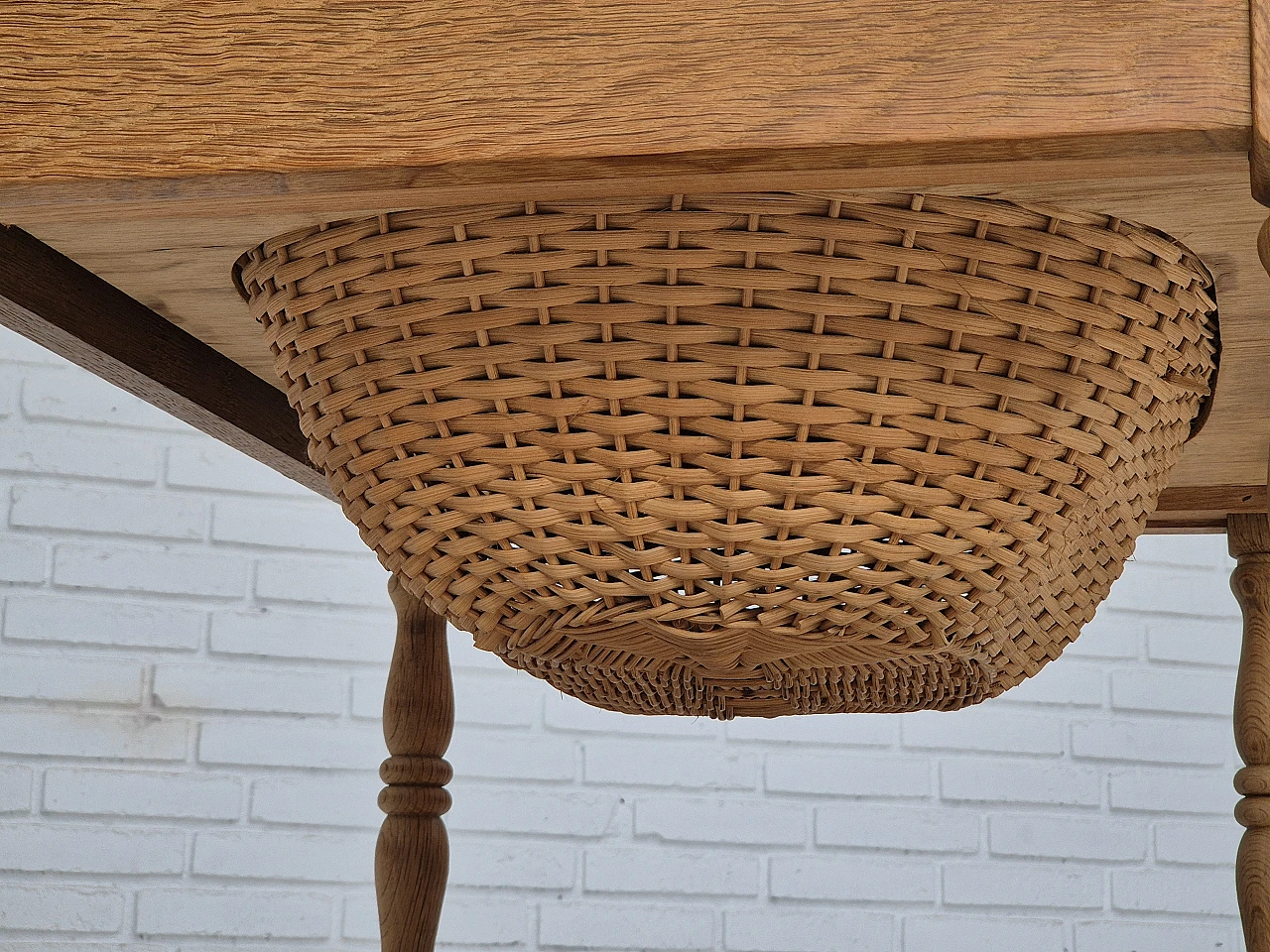 Danish sewing chest of drawers in solid oak and rattan, 1970s 10