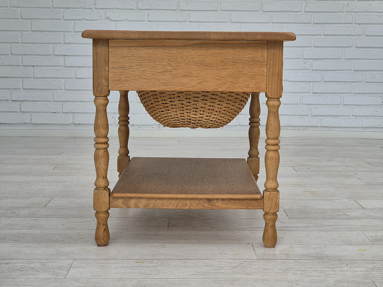 Danish sewing chest of drawers in solid oak and rattan, 1970s 13