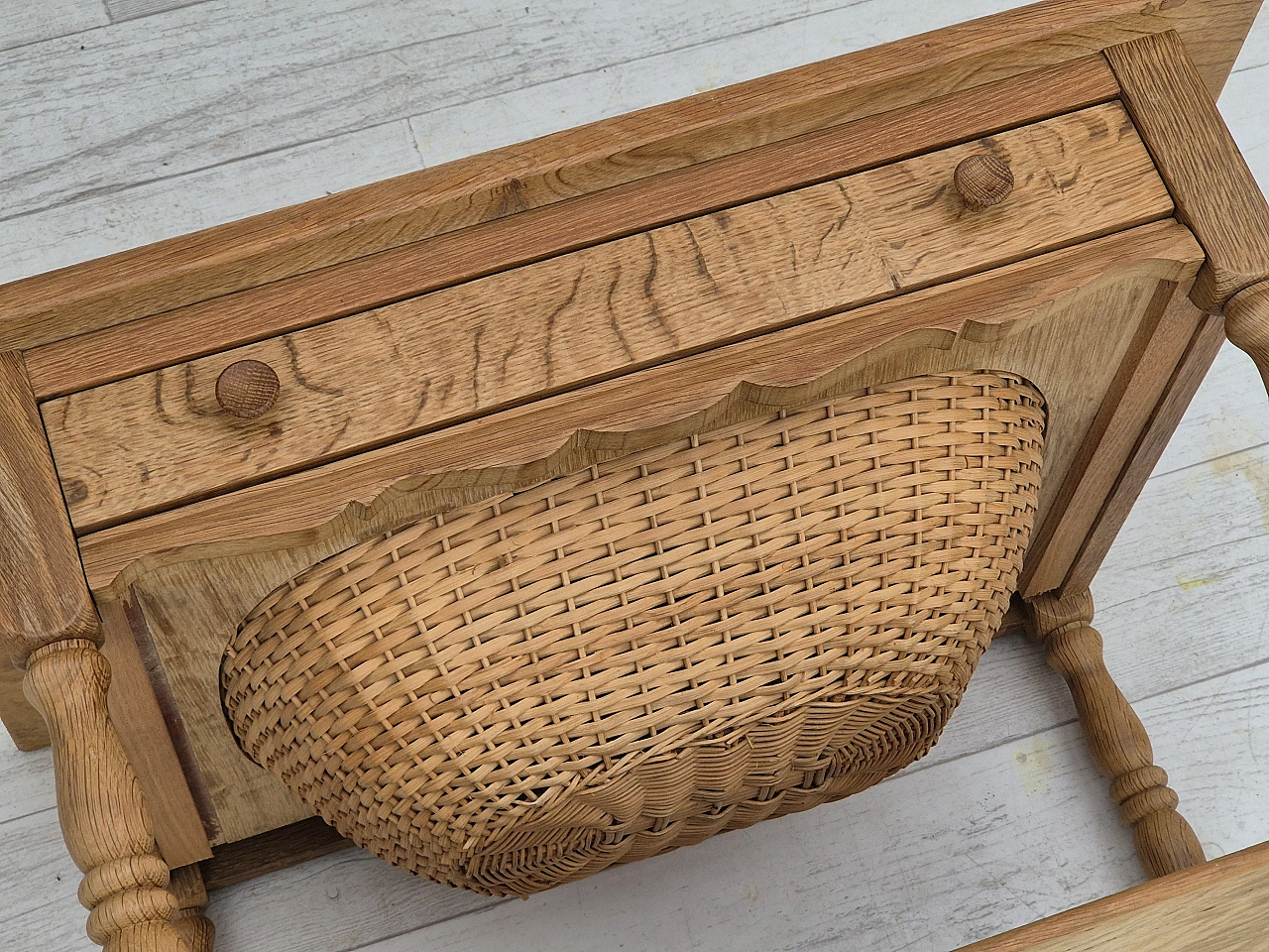 Danish sewing chest of drawers in solid oak and rattan, 1970s 17