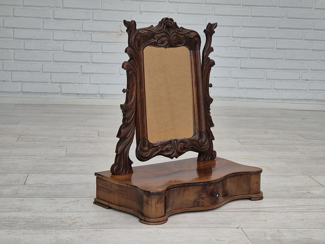 Danish cherrywood mirror with jewellery drawer, 1920s 1