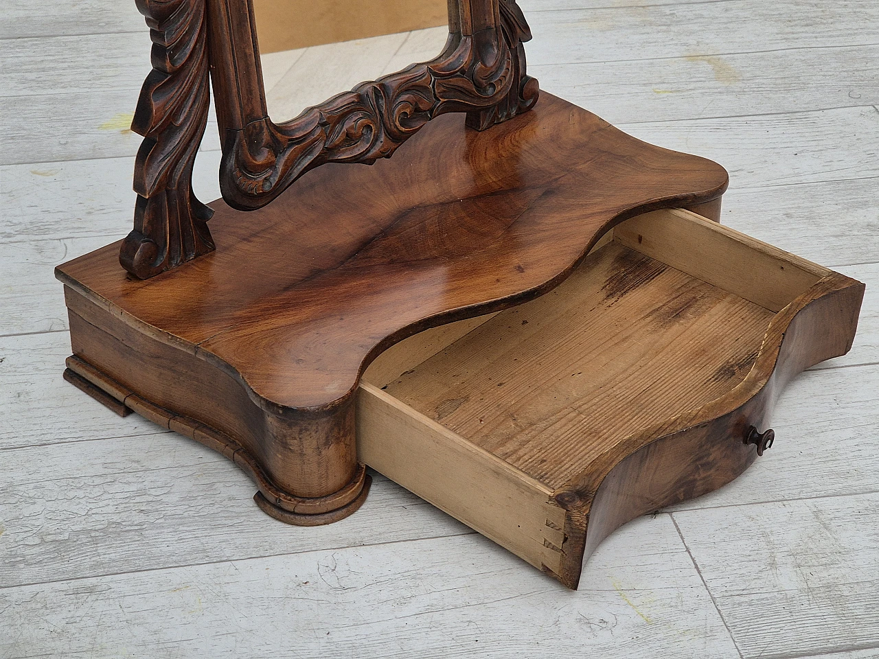 Danish cherrywood mirror with jewellery drawer, 1920s 2