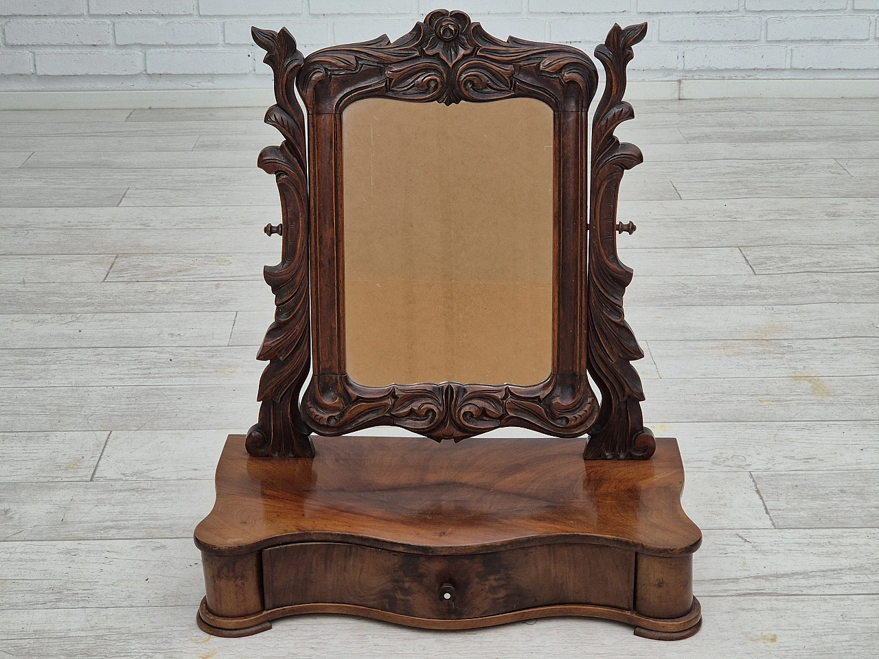 Danish cherrywood mirror with jewellery drawer, 1920s 3