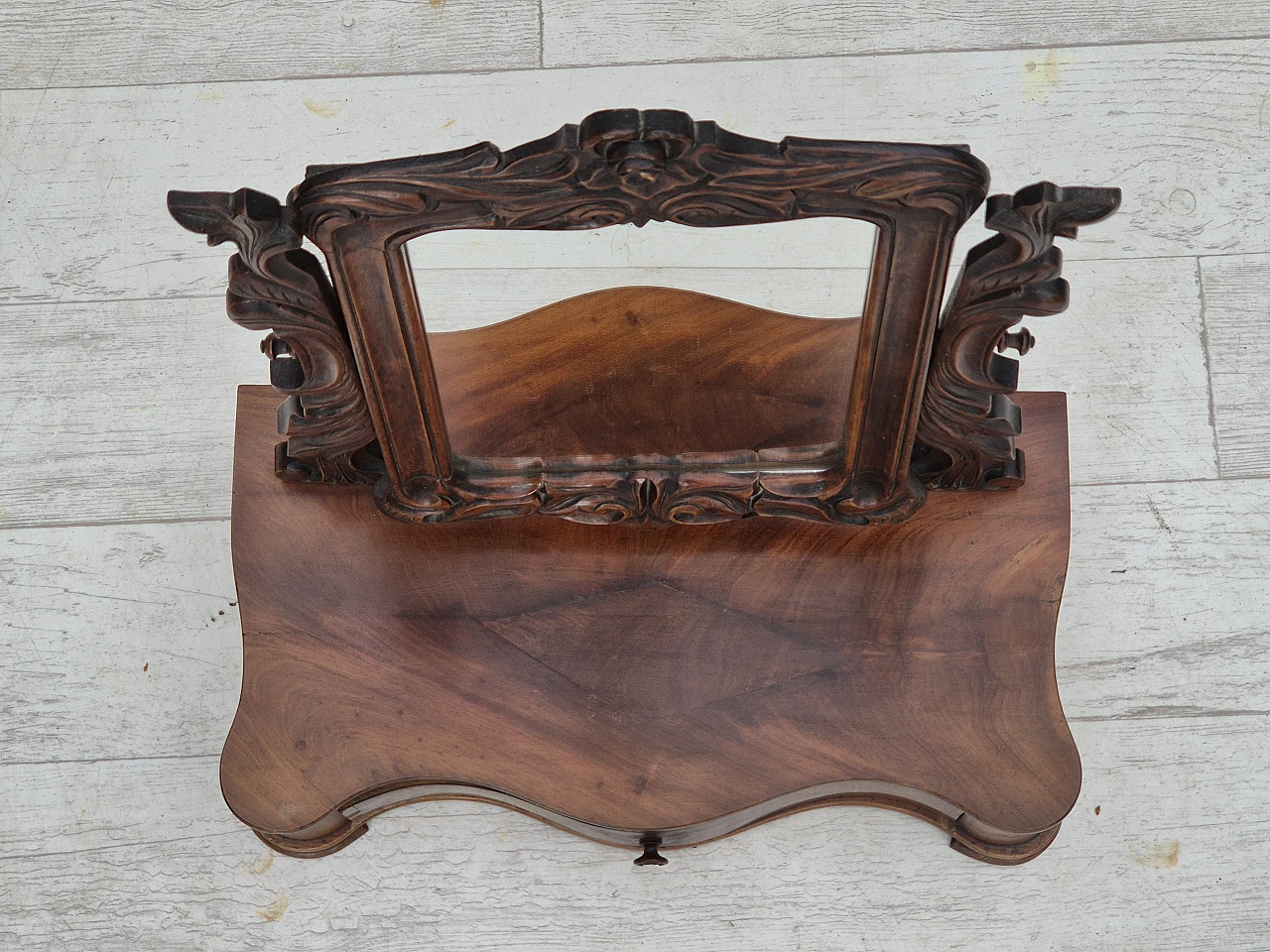 Danish cherrywood mirror with jewellery drawer, 1920s 4