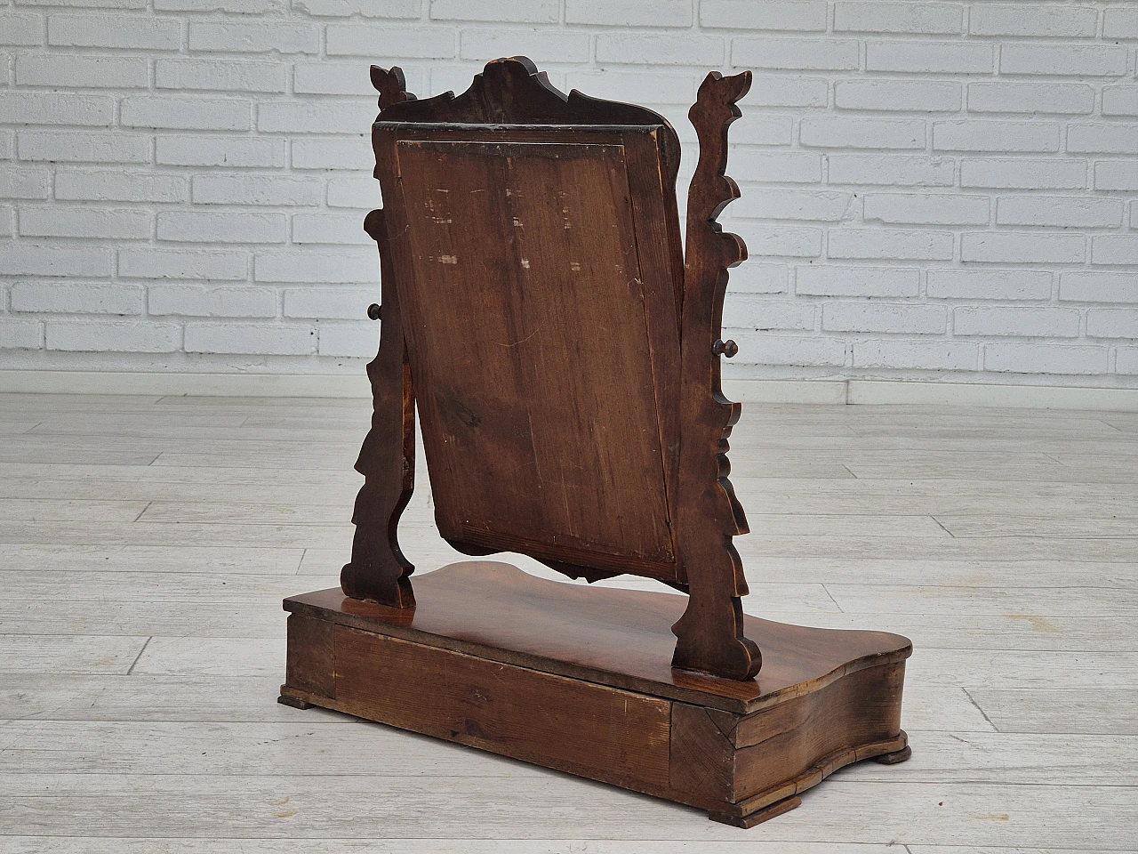 Danish cherrywood mirror with jewellery drawer, 1920s 6