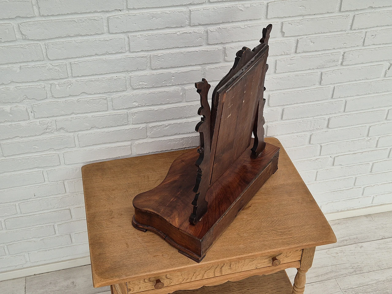 Danish cherrywood mirror with jewellery drawer, 1920s 13