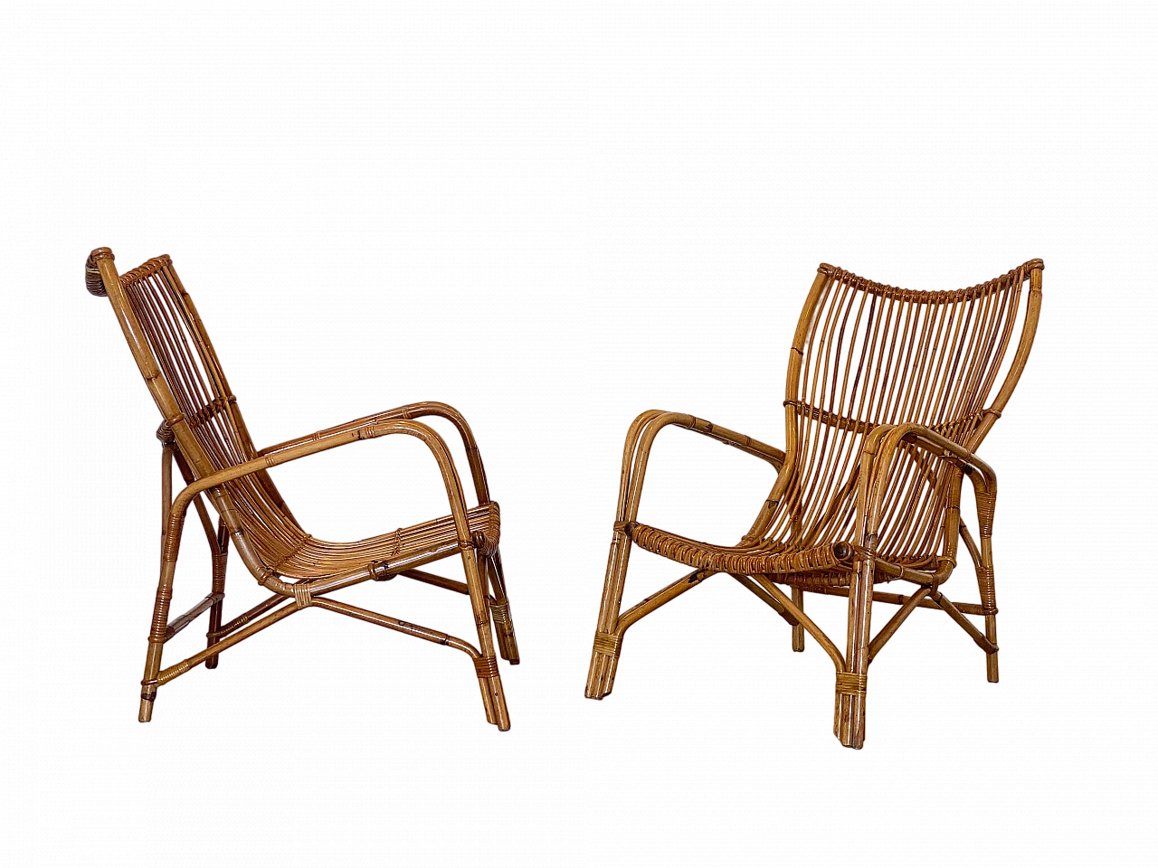 Pair of reed and bamboo armchairs, 1970s 16