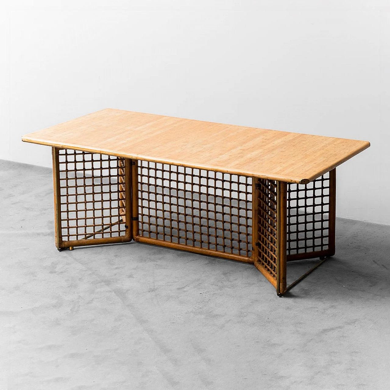 Rectangular dining table in wood and bamboo, 1960s 1