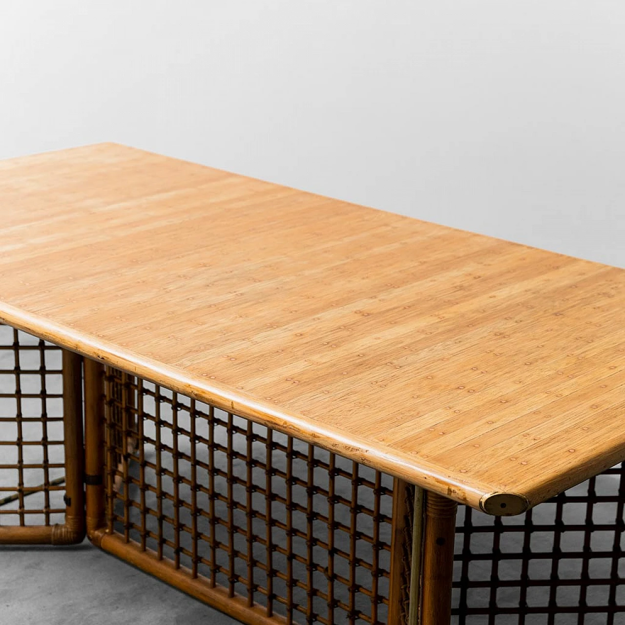 Rectangular dining table in wood and bamboo, 1960s 3