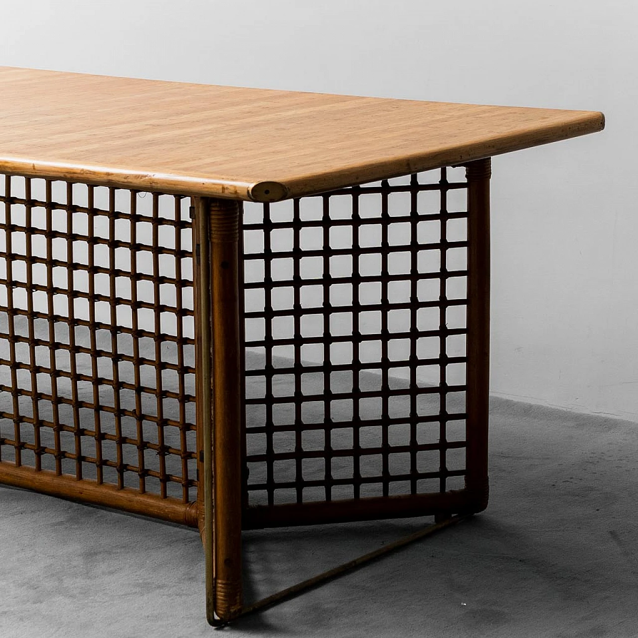 Rectangular dining table in wood and bamboo, 1960s 4