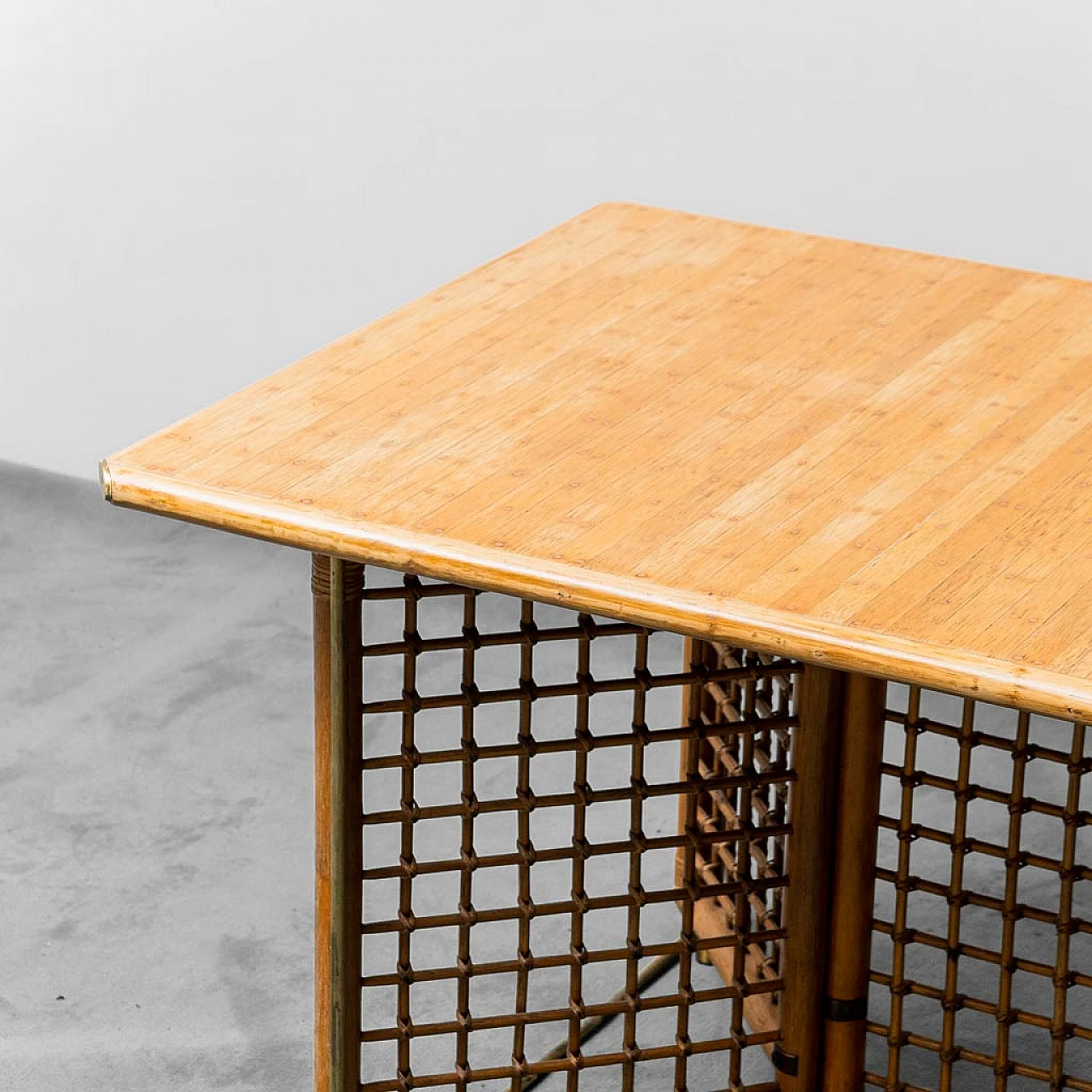 Rectangular dining table in wood and bamboo, 1960s 8