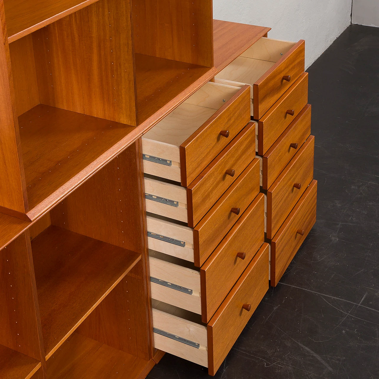 Modular cherry wood bookcase in the style of Mogens Koch, 1970s 15