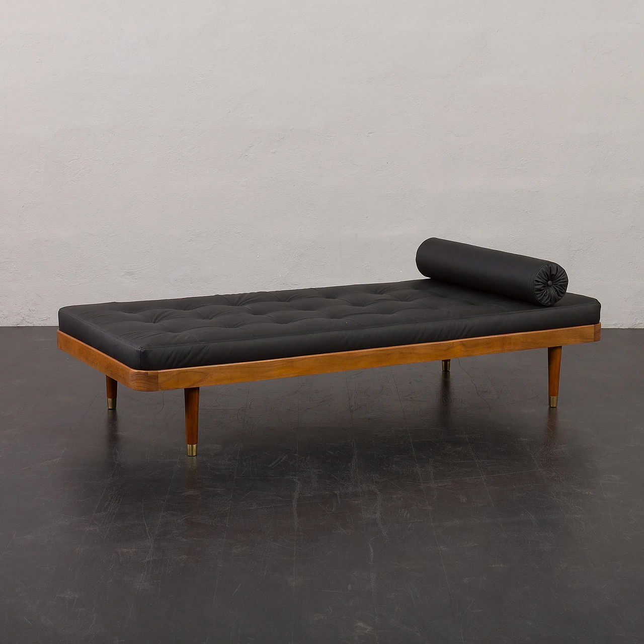 Teak and black leather daybed by Horsens Møbelfabrik, 1960s 1