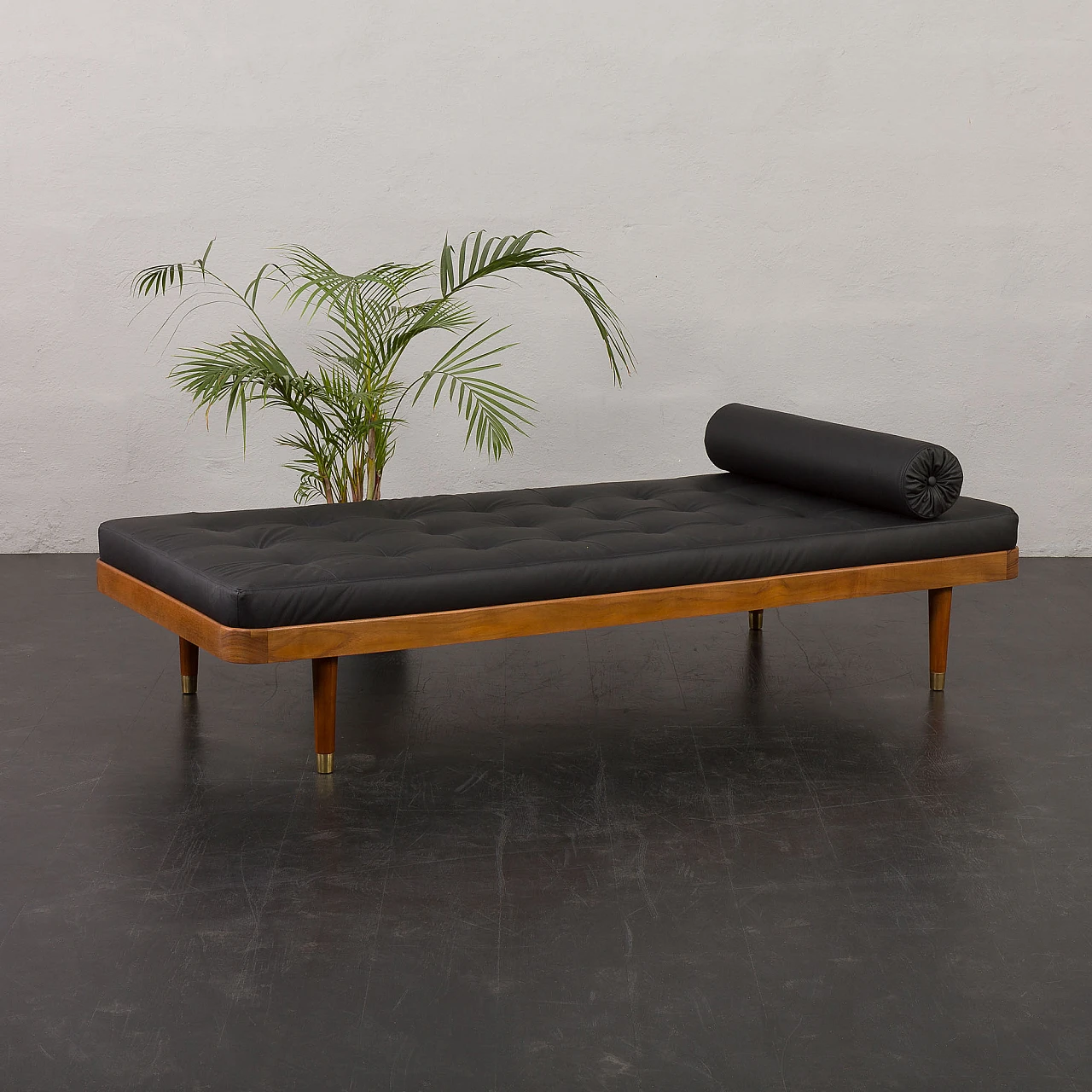 Teak and black leather daybed by Horsens Møbelfabrik, 1960s 3