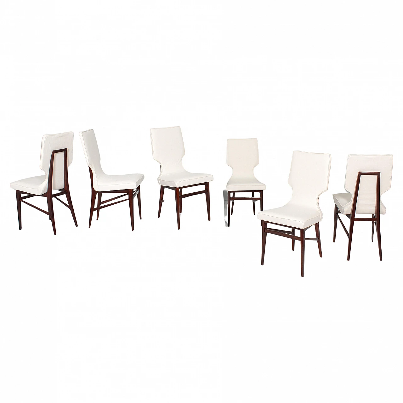 6 Wood & white fabric chairs attributed to I. Parisi for Cantù, 1960s 1